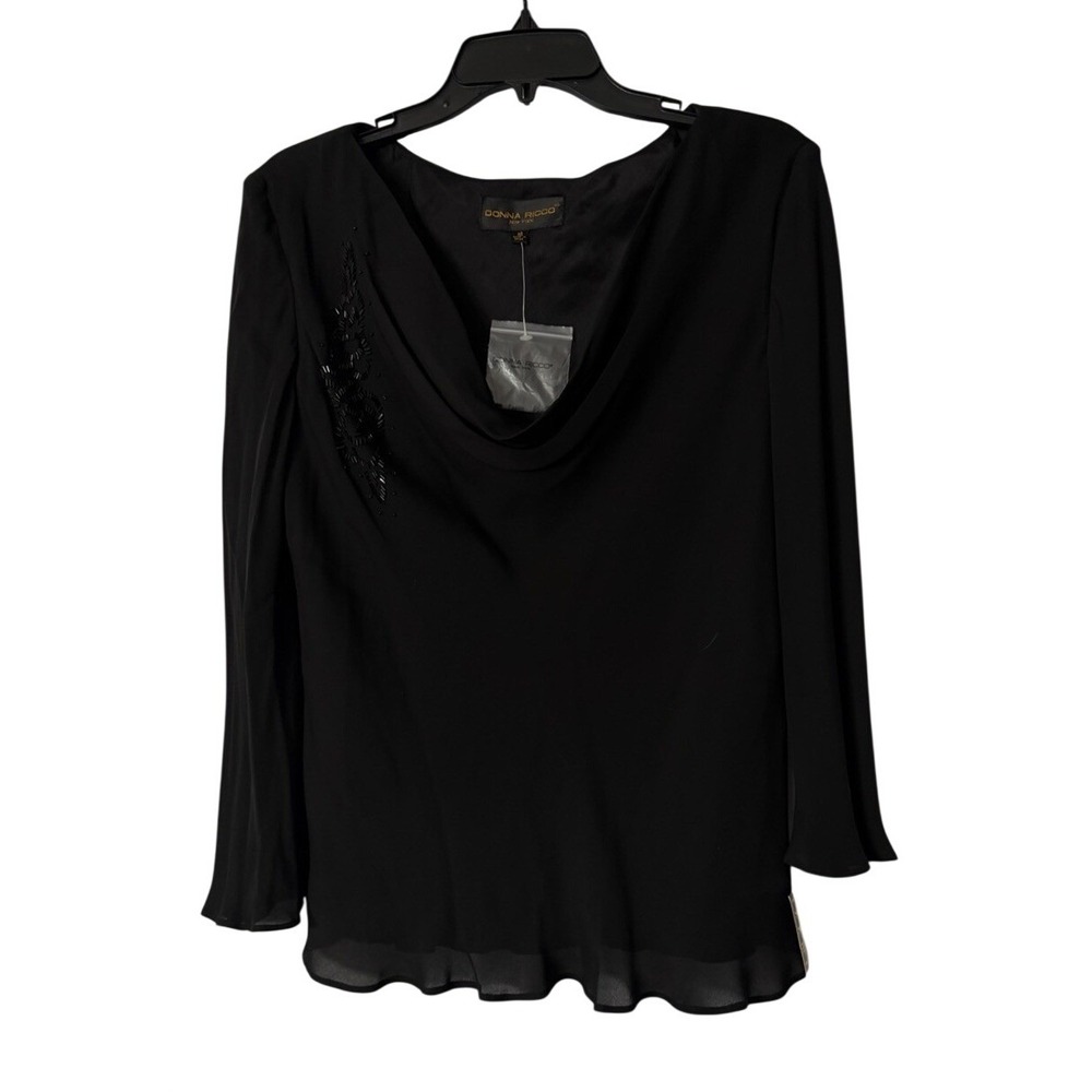 NWT Donna Ricco New York Womens Long Sleeve Lined Black Silk Top Shirt Size 16
